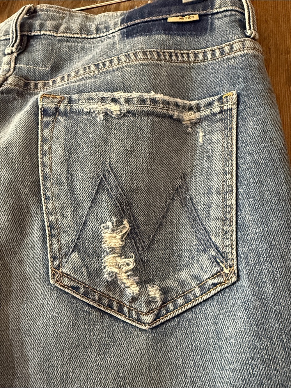 MOTHER Blue Distressed Flare Jeans - Picture 8 of 15